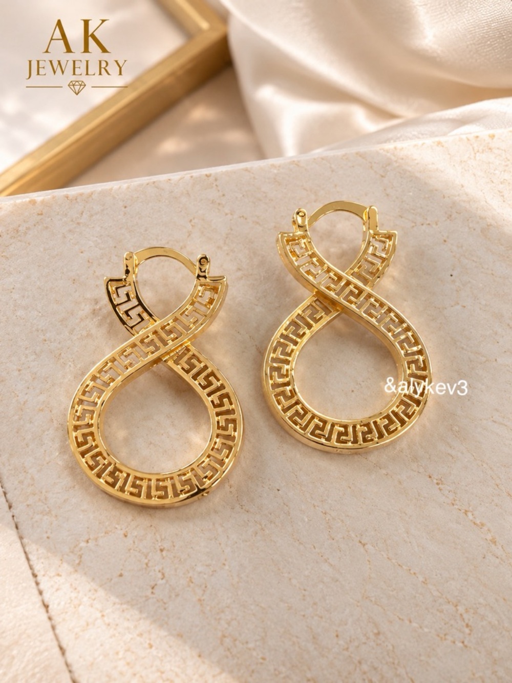 💎LUXURY EARRINGS Greek Key Infinity Statement Hoop – Gold Tone | by AK Jewelry™